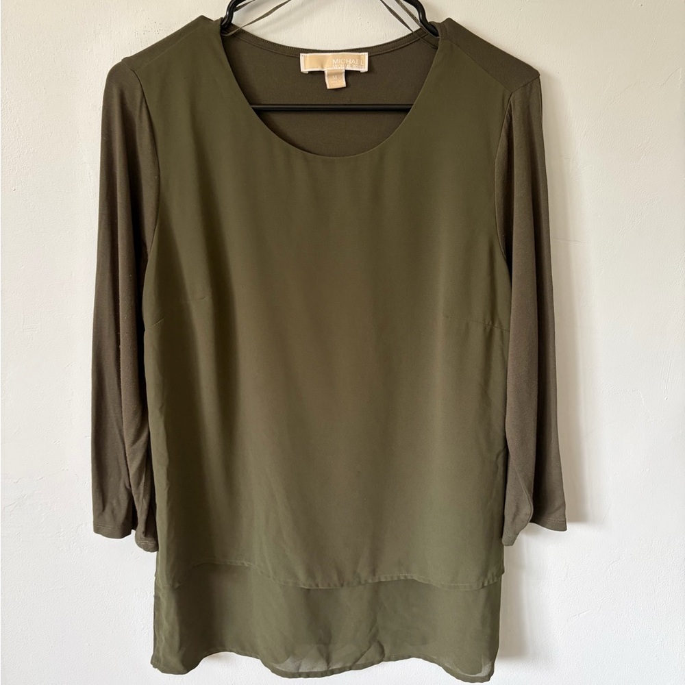 Michael Kors Olive Green Long Sleeve Tunic Top